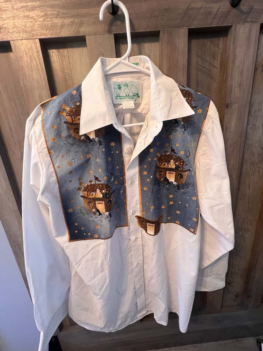 Vintage The Quacker Factory Noahs Ark Applique Rhinestone Button Down Shirt Medi